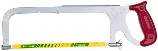 Starrett - 8, 10, 12" Hacksaw - 3-3/4" Throat Depth, Plastic Handle, Red Plastic D-Style Handle - Americas Tooling