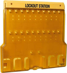 Master Lock - 1 Piece, Empty Polycarbonate Padlock Station - 22 Inch Wide x 22 Inch High x 1-3/4 Inch Deep, Black on Yellow, Covered - Americas Tooling