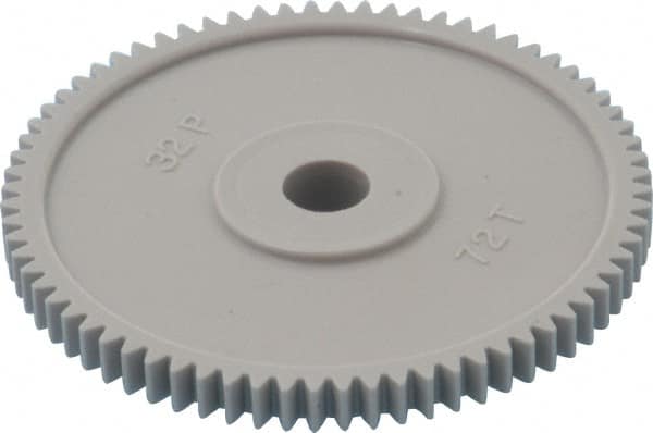 Made in USA - 32 Pitch, 2-1/4" Pitch Diam, 2-5/16" OD, 72 Tooth Spur Gear - 3/16" Face Width, 5/16" Bore Diam, 13/16" Hub Diam, 20° Pressure Angle, Acetal - Americas Tooling