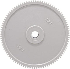 Made in USA - 32 Pitch, 3" Pitch Diam, 3-1/16" OD, 96 Tooth Spur Gear - 3/16" Face Width, 5/16" Bore Diam, 13/16" Hub Diam, 20° Pressure Angle, Acetal - Americas Tooling