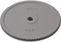 Made in USA - 48 Pitch, 2-1/2" Pitch Diam, 2.542" OD, 120 Tooth Spur Gear - 1/8" Face Width, 1/4" Bore Diam, 39/64" Hub Diam, 20° Pressure Angle, Acetal - Americas Tooling