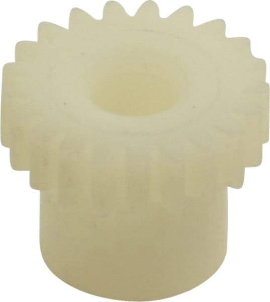 Made in USA - 48 Pitch, 7/16" Pitch Diam, 0.479" OD, 21 Tooth Spur Gear - 1/8" Face Width, 5/32" Bore Diam, 11/32" Hub Diam, 20° Pressure Angle, Acetal - Americas Tooling