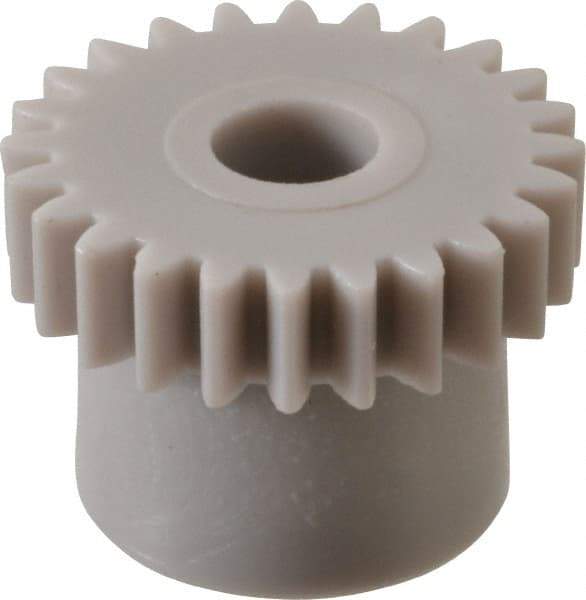 Made in USA - 48 Pitch, 1/2" Pitch Diam, 0.542" OD, 24 Tooth Spur Gear - 1/8" Face Width, 5/32" Bore Diam, 13/32" Hub Diam, 20° Pressure Angle, Acetal - Americas Tooling