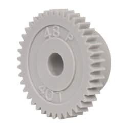 Made in USA - 48 Pitch, 0.833" Pitch Diam, 7/8" OD, 40 Tooth Spur Gear - 1/8" Face Width, 3/16" Bore Diam, 35/64" Hub Diam, 20° Pressure Angle, Acetal - Americas Tooling