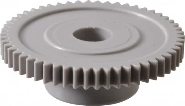 Made in USA - 48 Pitch, 1-1/8" Pitch Diam, 1.168" OD, 54 Tooth Spur Gear - 1/8" Face Width, 1/4" Bore Diam, 39/64" Hub Diam, 20° Pressure Angle, Acetal - Americas Tooling