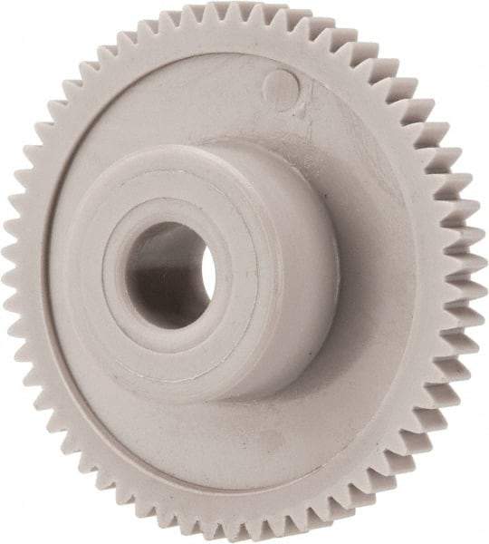 Made in USA - 48 Pitch, 1-1/4" Pitch Diam, 1.292" OD, 60 Tooth Spur Gear - 1/8" Face Width, 1/4" Bore Diam, 39/64" Hub Diam, 20° Pressure Angle, Acetal - Americas Tooling