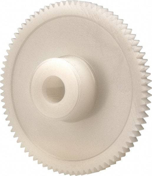 Made in USA - 48 Pitch, 1.667" Pitch Diam, 1.708" OD, 80 Tooth Spur Gear - 1/8" Face Width, 1/4" Bore Diam, 39/64" Hub Diam, 20° Pressure Angle, Acetal - Americas Tooling