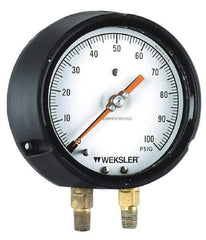 Weksler Instruments - 4-1/2" Dial, 1/4 Thread, 0-160 Scale Range, Pressure Gauge - Lower Connection, Rear Flange Connection Mount - Americas Tooling