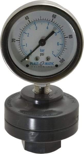 Plast-O-Matic - 100 Max psi, 2 Inch Dial Diameter, PVC Pressure Gauge Guard and Isolator - 3% Accuracy - Americas Tooling