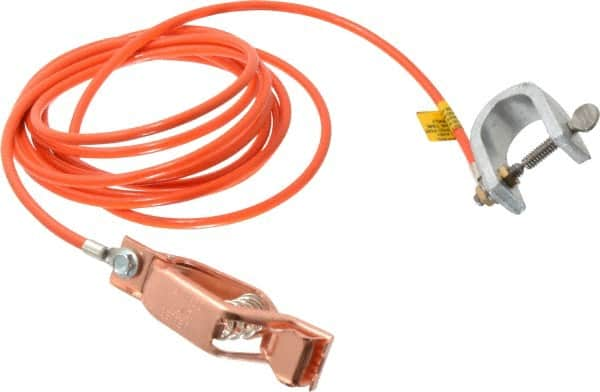 Hubbell Workplace - 19 AWG, 10 Ft., Alligator Clip, C-Clamp, Grounding Cable with Clamps - Orange, Federal Specification A-A-59466-010 - Americas Tooling