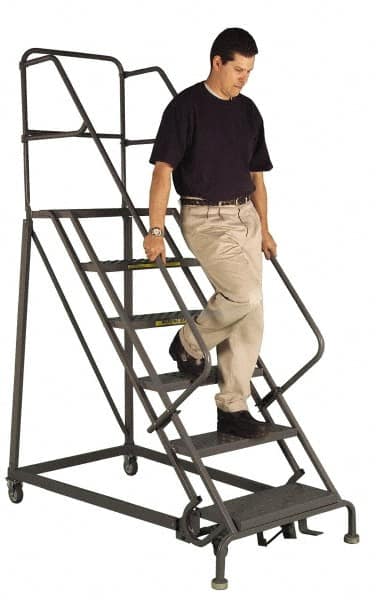 TRI-ARC - 90" 6 Step Ladder - Slope Ladder, 450 Lb Capacity, 60" Platform Height, 34" Base Width x 66" Depth, Perforated Tread - Americas Tooling