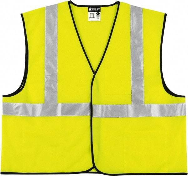 MCR Safety - Size 4XL High Visibility Lime Solid General Purpose Vest - 28.4" Chest, ANSI 107-2015, Hook & Loop Closure, 3 Pockets, Polyester - Americas Tooling