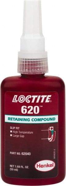 Loctite - 50 mL Bottle, Green, Medium Strength Liquid Retaining Compound - Series 620, 24 hr Full Cure Time, Heat Removal - Americas Tooling