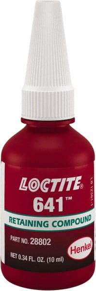 Loctite - 10 mL, Yellow, Low Strength Liquid Retaining Compound - Series 641, 24 hr Full Cure Time - Americas Tooling