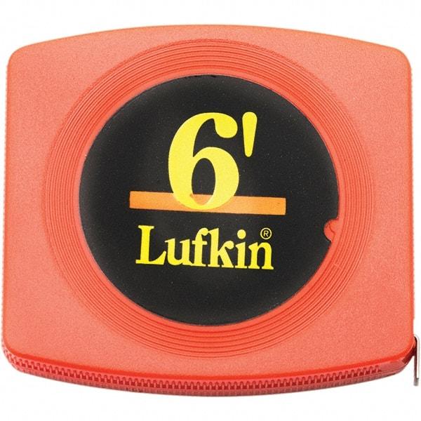 Lufkin - 6' x 1/4" Yellow Steel Blade Tape Measure - 1/16" Graduation, Inch Graduation Style, Black Vinyl Clad Steel Case - Americas Tooling