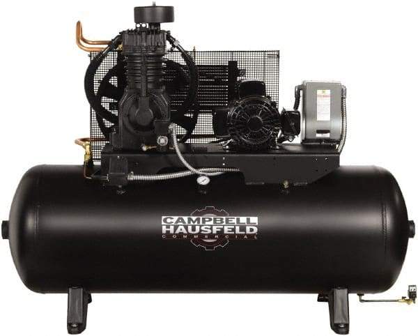 Campbell Hausfeld - 5 hp, 80 Gal Stationary Electric Horizontal Screw Air Compressor - Single Phase, 175 Max psi, 16.6 CFM, 230 Volt - Americas Tooling