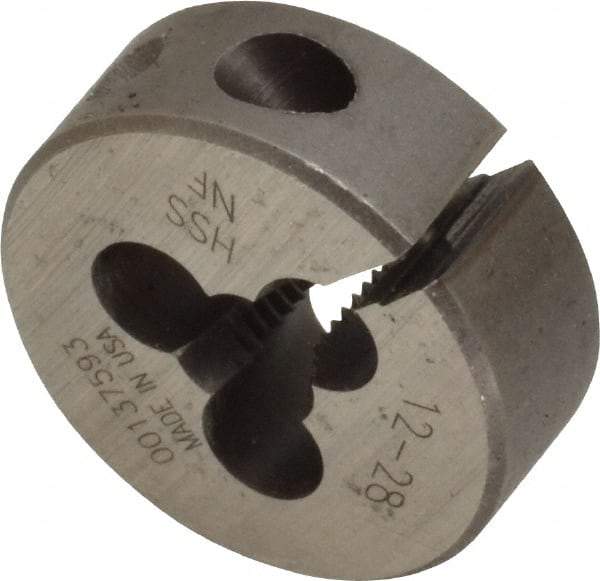 Made in USA - #12-28 UNF Thread, 1" Outside Diam High Speed Steel Round Die - 3/8" Thick, Right Hand Thread, Adjustable - Exact Industrial Supply