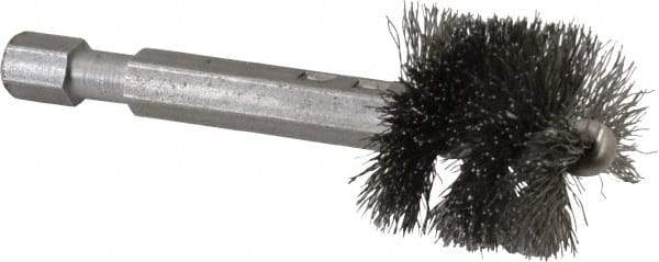 Made in USA - 7/8 Inch Inside Diameter, 1 Inch Actual Brush Diameter, Carbon Steel, Power Fitting and Cleaning Brush - 1/4 Shank Diameter, 2-3/4 Inch Long, Hex Shaft Stem - Americas Tooling