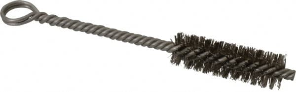 Made in USA - 2" Long x 5/8" Diam Stainless Steel Twisted Wire Bristle Brush - Double Spiral, 5-1/2" OAL, 0.008" Wire Diam, 0.142" Shank Diam - Americas Tooling