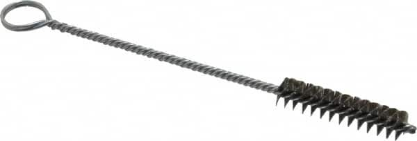 Made in USA - 1-1/2" Long x 3/8" Diam Stainless Steel Twisted Wire Bristle Brush - Double Spiral, 5-1/2" OAL, 0.005" Wire Diam, 1/8" Shank Diam - Americas Tooling