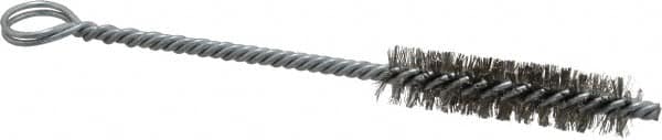 Made in USA - 2" Long x 1/2" Diam Stainless Steel Twisted Wire Bristle Brush - Double Spiral, 5-1/2" OAL, 0.006" Wire Diam, 0.162" Shank Diam - Americas Tooling