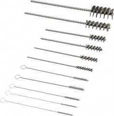 PRO-SOURCE - 11 Piece Stainless Steel Hand Tube Brush Set - 3/4" to 1-1/2" Brush Length, 4" OAL, 0.034" Shank Diam, Includes Brush Diams 1/4", 5/16", 3/8", 1/2" & 3/4" - Americas Tooling