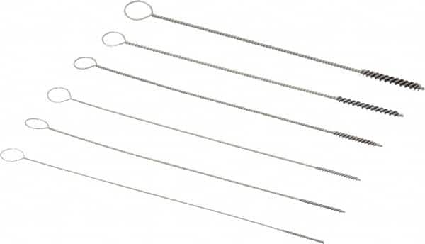 PRO-SOURCE - 6 Piece Nylon Hand Tube Brush Set - 1/2" to 3/4" Brush Length, 4" OAL, 0.022" Shank Diam - Americas Tooling
