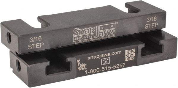 Snap Jaws - 4" Wide x 1.155" High x 0.55" Thick, Step Vise Jaw - Hard, Steel, Fixed Jaw, Compatible with 4" Vises - Americas Tooling