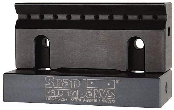 Snap Jaws - 4" Wide x 1-3/4" High x 1" Thick, V-Groove Vise Jaw - Steel, Fixed Jaw, Compatible with 4" Vises - Americas Tooling