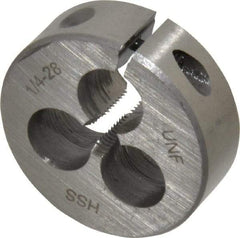 Interstate - 1/4-28 UNF Thread, 1-1/2" Outside Diam High Speed Steel Round Die - Right Hand Thread, Adjustable - Exact Industrial Supply