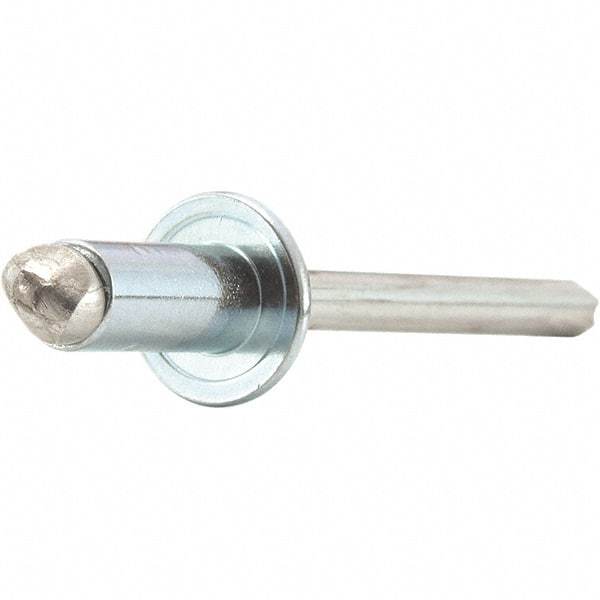 STANLEY Engineered Fastening - Size 8 Dome Head Steel Open End Blind Rivet - Steel Mandrel, 0.376" to 1/2" Grip, 1/4" Head Diam, 0.257" to 0.261" Hole Diam, 0.153" Body Diam - Americas Tooling