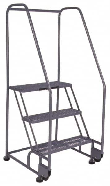 PW Platforms - 3 Step, 60 Inch Overall Height, Grip Strut Tread, Tilt and Roll Safety Ladder - 350 Lb. Load Capacity, 30 Inch Platform Height, 28 Inch Base Width x 30 Inch Base Depth - Americas Tooling