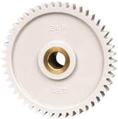 Made in USA - 24 Pitch, 2" Pitch Diam, 2.083" OD, 48 Tooth Spur Gear - 1/4" Face Width, 5/16" Bore Diam, 43/64" Hub Diam, 20° Pressure Angle, Acetal - Americas Tooling