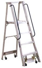 Louisville - 48" 4 Step Ladder - Rolling Platform Ladder, 300 Lb Capacity, 4" Platform Height, 24-1/4" Base Width x 44-3/4" Base Depth - Americas Tooling