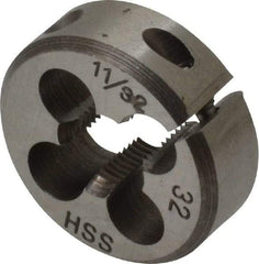 Interstate - 11/32-32 UNS Thread, 1" Outside Diam High Speed Steel Round Die - Right Hand Thread, Adjustable - Exact Industrial Supply