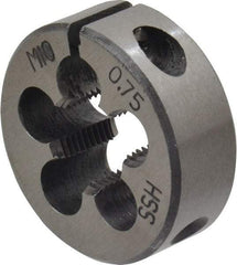 Interstate - M10x0.75 Metric Fine Thread, 1" Outside Diam High Speed Steel Round Die - Right Hand Thread, Adjustable - Exact Industrial Supply