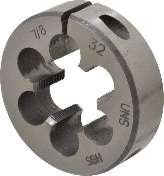 Interstate - 7/8-32 UNS Thread, 2" Outside Diam High Speed Steel Round Die - Right Hand Thread, Adjustable - Exact Industrial Supply