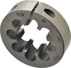 Interstate - 1-1/4 - 16 UNS Thread, 2-1/2" Outside Diam High Speed Steel Round Die - Right Hand Thread, Adjustable - Exact Industrial Supply