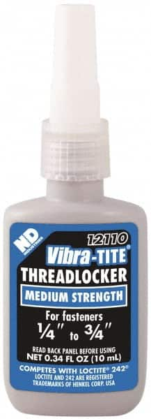 Vibra-Tite - 10 mL Bottle, Blue, Medium Strength Liquid Threadlocker - Series 121, 24 hr Full Cure Time, Hand Tool Removal - Americas Tooling