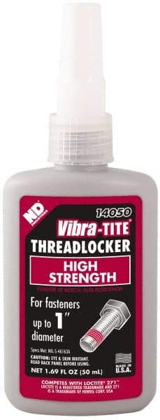 Vibra-Tite - 50 mL Bottle, Red, High Strength Liquid Threadlocker - Series 140, 24 hr Full Cure Time, Hand Tool, Heat Removal - Americas Tooling