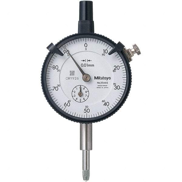 Mitutoyo - 10mm Range, 0-100 Dial Reading, 0.01mm Graduation Dial Drop Indicator - 57mm Dial, 1mm Range per Revolution, 0.013mm Accuracy, Revolution Counter - Americas Tooling