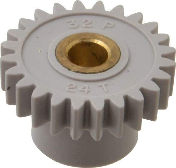 Made in USA - 32 Pitch, 3/4" Pitch Diam, 13/16" OD, 24 Tooth Spur Gear - 3/16" Face Width, 3/16" Bore Diam, 1/2" Hub Diam, 20° Pressure Angle, Acetal - Americas Tooling