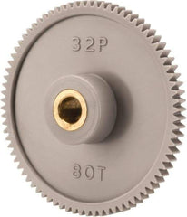 Made in USA - 32 Pitch, 2-1/2" Pitch Diam, 2-9/16" OD, 80 Tooth Spur Gear - 3/16" Face Width, 5/16" Bore Diam, 13/16" Hub Diam, 20° Pressure Angle, Acetal - Americas Tooling