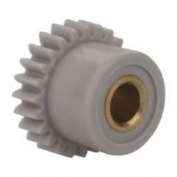 Made in USA - 48 Pitch, 1/2" Pitch Diam, 0.542" OD, 24 Tooth Spur Gear - 1/8" Face Width, 1/8" Bore Diam, 13/32" Hub Diam, 20° Pressure Angle, Acetal - Americas Tooling