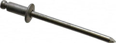 Marson - Button Head Aluminum Open End Blind Rivet - Aluminum Mandrel, 0.032" to 1/8" Grip, 1/4" Head Diam, 0.129" to 0.133" Hole Diam, 0.275" Length Under Head, 1/8" Body Diam - Americas Tooling