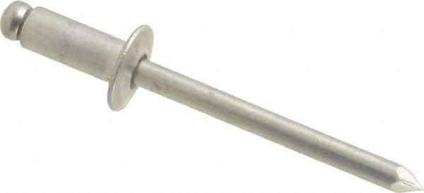 Marson - Button Head Aluminum Open End Blind Rivet - Aluminum Mandrel, 0.188" to 1/4" Grip, 3/8" Head Diam, 0.192" to 0.196" Hole Diam, 0.45" Length Under Head, 3/16" Body Diam - Americas Tooling