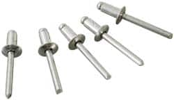 Marson - Button Head Aluminum Open End Blind Rivet - Aluminum Mandrel, 1/32" to 1/8" Grip, 3/8" Head Diam, 0.192" to 0.196" Hole Diam, 0.325" Length Under Head, 3/16" Body Diam - Americas Tooling