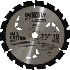 DeWALT - 7-1/4" Diam, 5/8" Arbor Hole Diam, 18 Tooth Wet & Dry Cut Saw Blade - Carbide-Tipped, General Purpose Action, Diamond Arbor - Americas Tooling