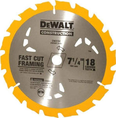 DeWALT - 7-1/4" Diam, 5/8" Arbor Hole Diam, 18 Tooth Wet & Dry Cut Saw Blade - Carbide-Tipped, General Purpose Action, Diamond Arbor - Americas Tooling