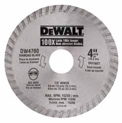 DeWALT - 4" Diam, 7/8" Arbor Hole Diam, Wet & Dry Cut Saw Blade - Diamond-Tipped, Standard Round Arbor - Americas Tooling